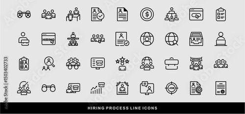 Hiring Process Line Icons. Recruitment, Job Application, Interview, Candidate Selection Vector Set