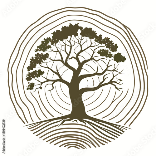tree rings in concentric circles, organic growth vector design

