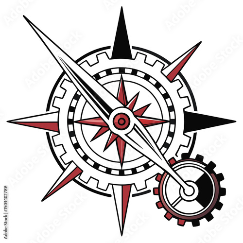 vector gear and compass hybrid symbol, direction and mechanics branding

