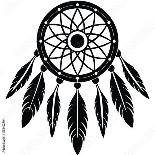 Dreamcatcher with Feathers Silhouette Vector