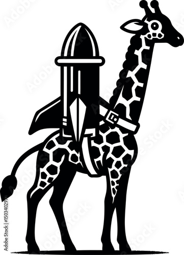 Cartoon Giraffe Silhouette with Rocket