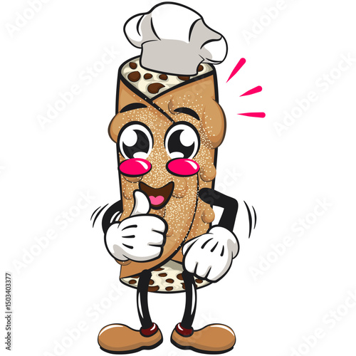 cute cannoli vektor illustration mascot character as chef give thumbs up, work of hand drawn