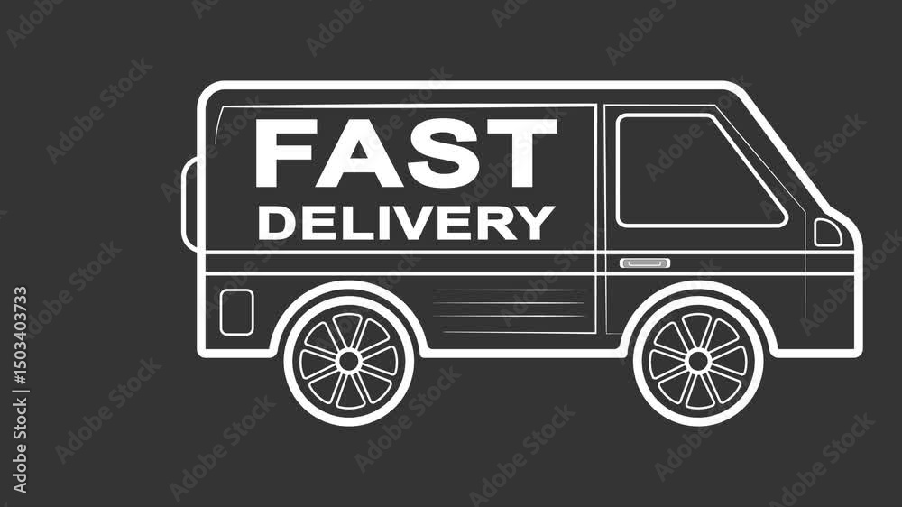 New Van / Truck black outline icons 2D animation. Animated Seamless loop Moving truck. Transportation monochrome linear cartoon High quality 4K HD video with black background. Motion graphic design