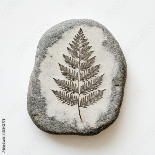Fossil fern imprint on a gray stone