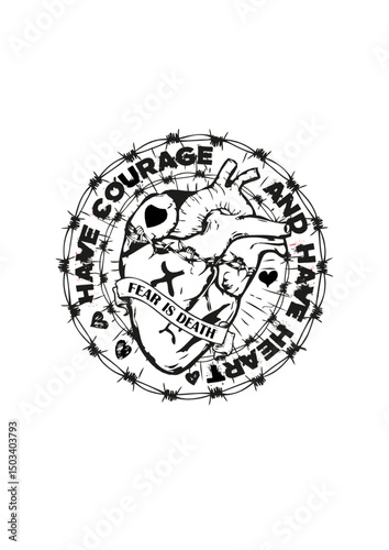 coeur tattoo have courage citation heart tatouage fear is death dessin