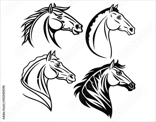 Thin Line Horse Head Vector Pack