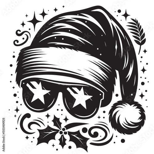 Silhouette charismas hat Black Vector white background illustration Style 