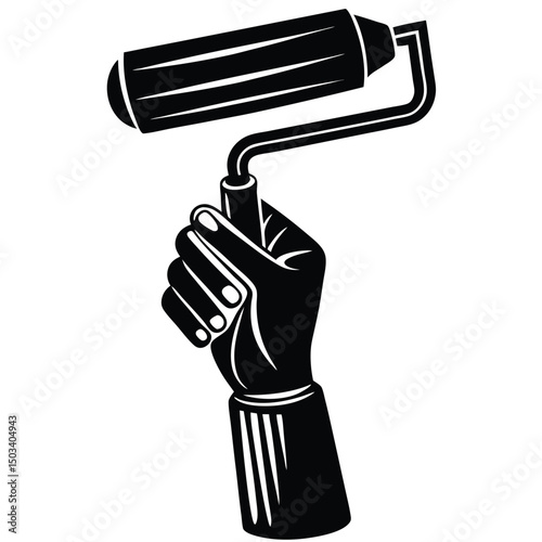 Hand Holding Paint Roller Minimalist Silhouette