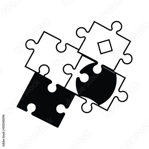 Black and white puzzle pieces assembled together illustrating teamwork and problem solving
