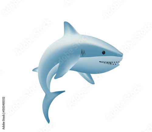Shark 3D render vector illustration. Toothy shark. Ocean, sea animal concept. Angry shark with teeth