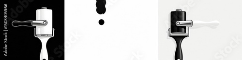 Monochrome Paint Roller Tool Set - Black, White, and Gray Art Illustration - Painting Supplies for Home Improvement and Creative Projects