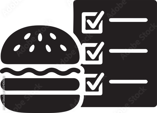 Silhouette vector of a burger with checklist, ideal for menu customization, toppings selection, fast food branding, and restaurant marketing.