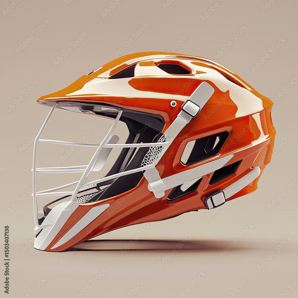Fototapeta premium Orange lacrosse helmet, side view