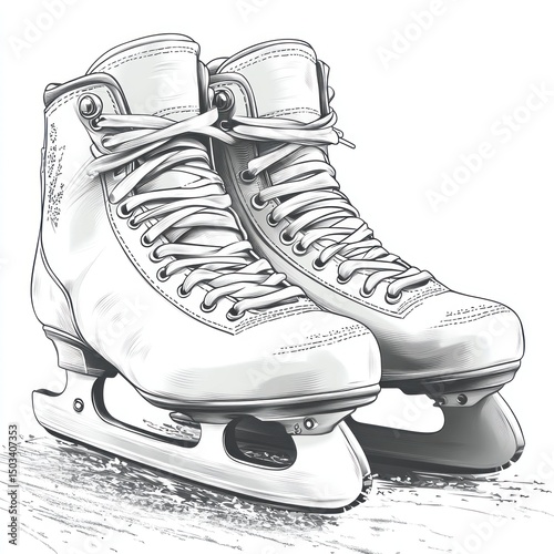 A grayscale illustration of ice skates