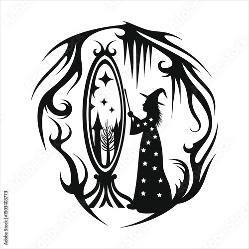 Enchanted mirror witch casting reflection spells