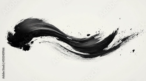 Abstract ink splatter, flowing black design