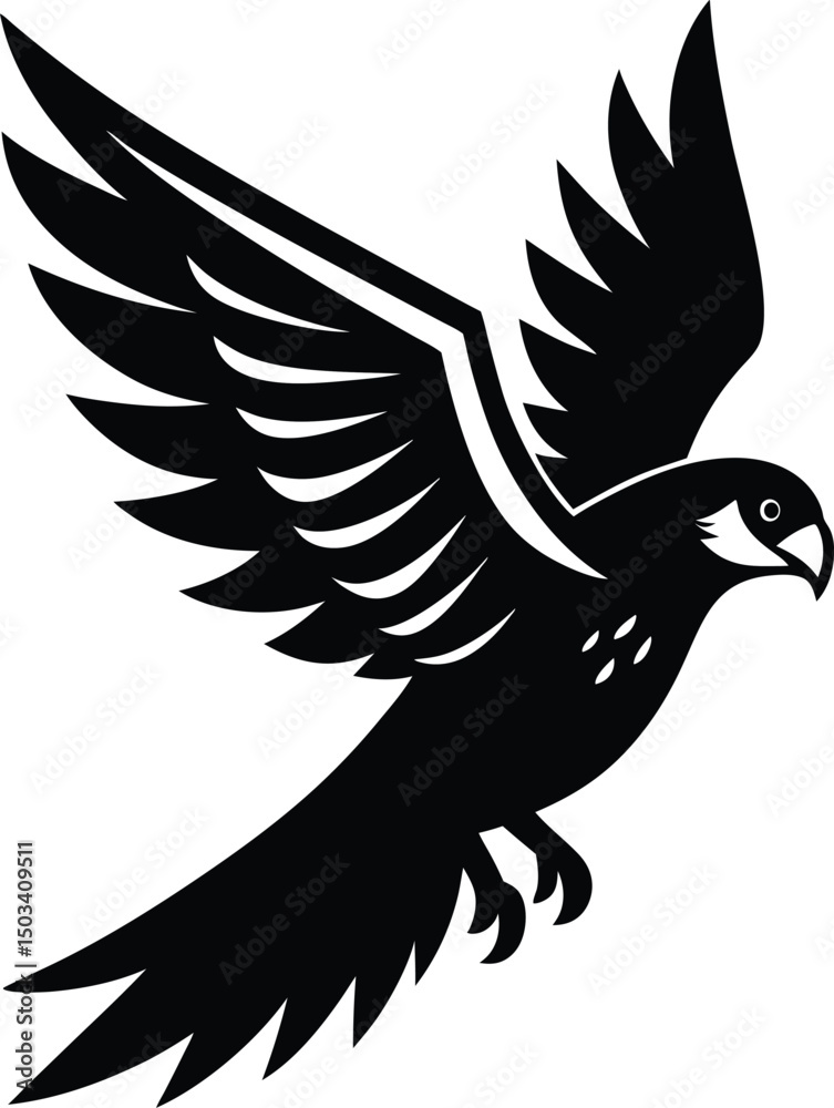 Obraz premium Falcon in Flight with Sharp Wings and Linocut Texture