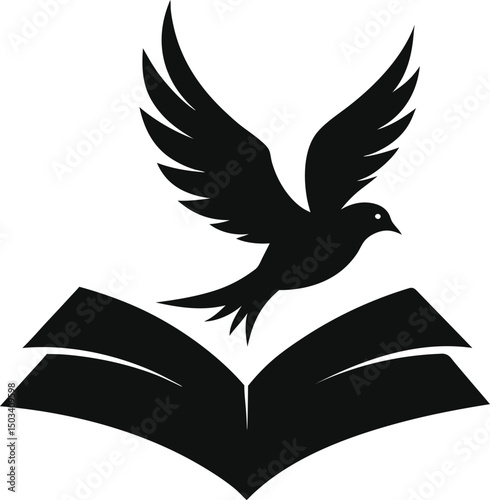 Flying Bird Silhouette Emerging from an Open Book