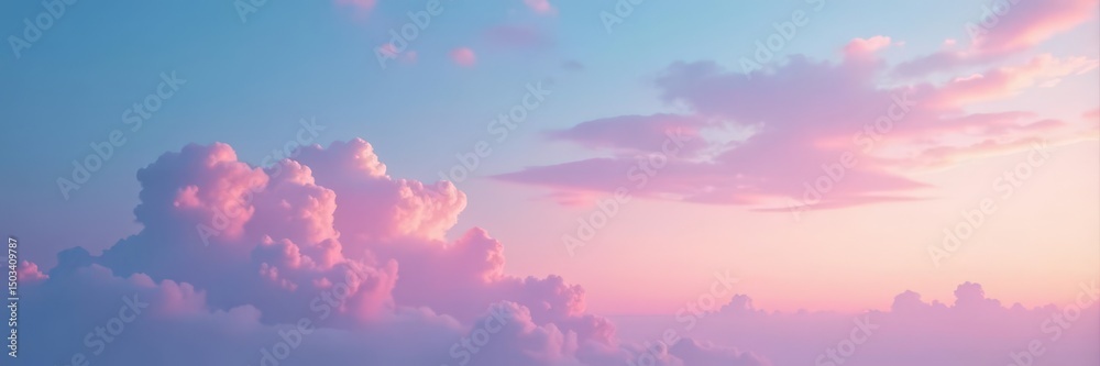 Fototapeta premium Gentle blue to pink ombre sky, tranquil sunset hues, soft, emotion, design