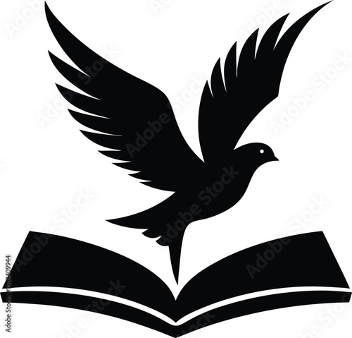 Flying Bird Silhouette Coming Out of Open Book