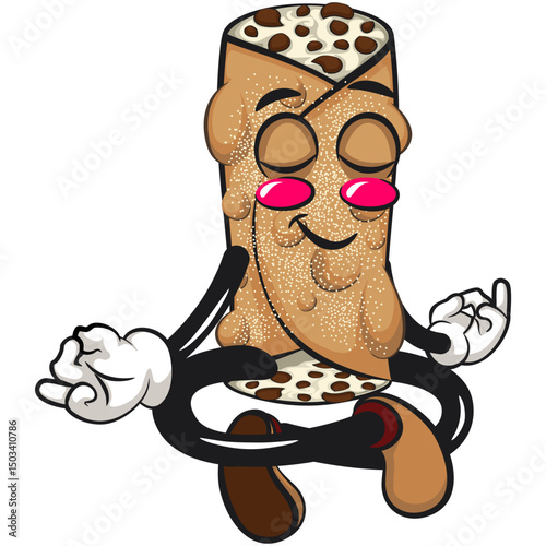cute cannoli vektor illustration mascot character meditating, work of hand drawn