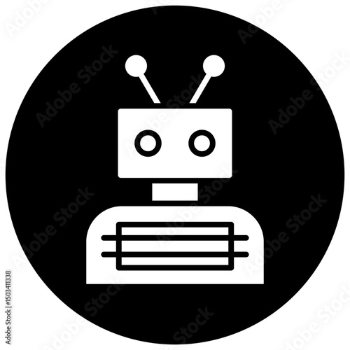 Robotics Black Circle Icon, AI Robot, Automation, Engineering, and Technology Symbols in Line Style
