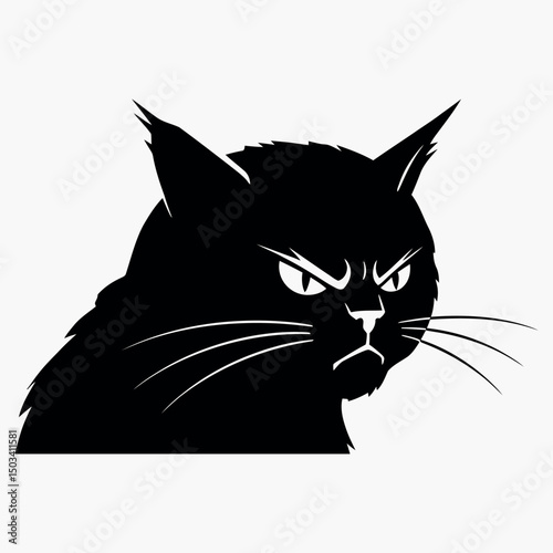 Angry Black Cat Head Vector Illustration