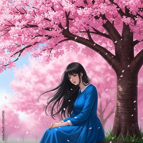 Anime girl with sakura