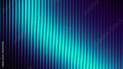 Futuristic neon texture with vibrant shades of blue wavy gradient and bright smooth fluted vertical lines. Bold dynamic design blending smooth tones and radiant colors and energy for modern visual art