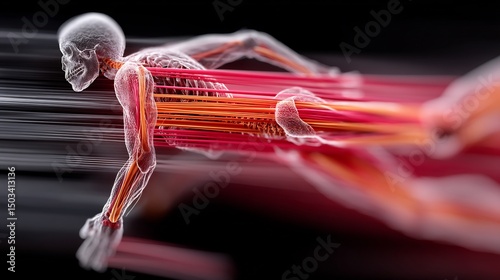 Focused image of hip flexor strain torn muscle fibers visualizing high intensity sprinting or sudden acceleration injury