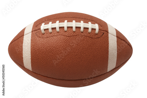 Studio shot of a prolate spheroid brown leather american football with white laces, isolated on a transparent background