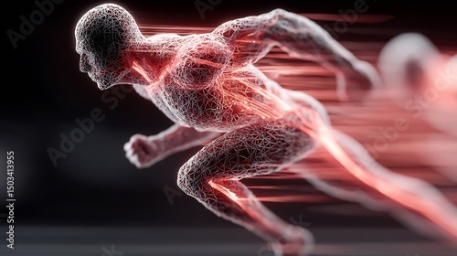 Focused image of hip flexor strain torn muscle fibers visualizing high intensity sprinting or sudden acceleration injury