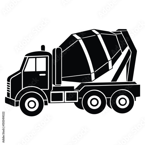 Vector illustration of a heavy construction dump truck vehicle with a big cargo dumper and wheels, isolated on white