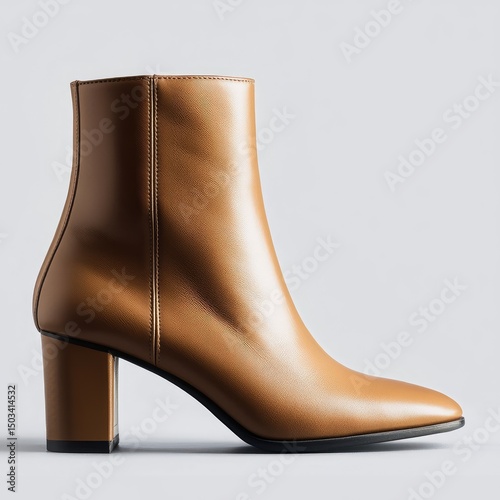 Light brown leather ankle boots on a block heel