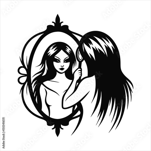 female vampire brushing long black hair  mirror re