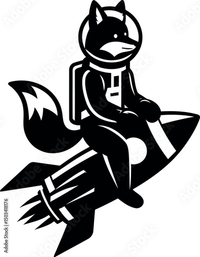  Astronaut fox silhouette is sitting on rocket