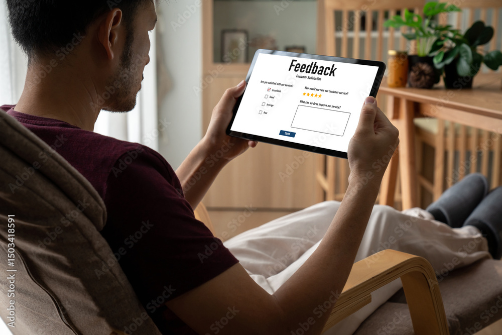 Fototapeta premium Customer feedback and review analysis by modish computer software for corporate business