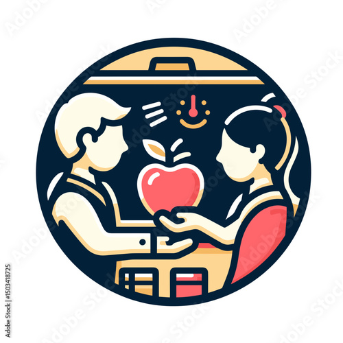 Two people sharing an apple while sitting at a table in a cozy setting, concept of mandala  