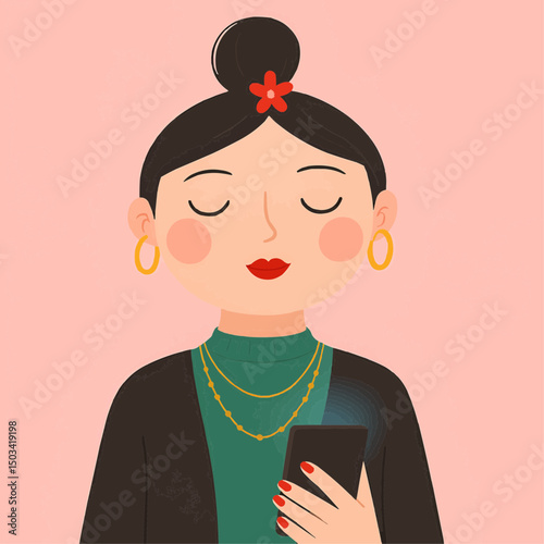 Woman hair bun portrait illustration