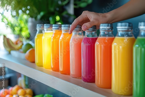 Wallpaper Mural A colorful display of fruit juices in a juice bar setting, showcasing fresh ingredients and vibrant colors Torontodigital.ca