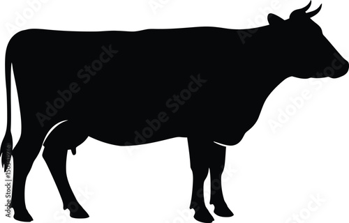 Black Cow Silhouette Standing Profile. Dairy Farm Animal, Livestock Vector Icon Illustration. AI Generative
