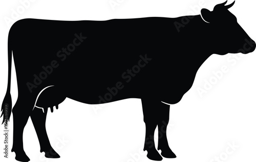 Black Cow Silhouette Standing Profile. Dairy Farm Animal, Livestock Vector Icon Illustration. AI Generative
