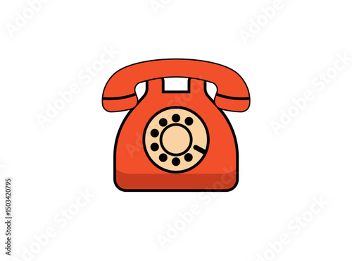 Cartoon vintage analog telephone on white background. Vector illustration