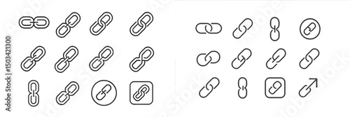 Variety of link icons arranged in grid format on a plain background for design and digital connectivity representation