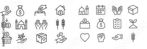 Icons representing various financial activities and charitable actions in a modern design