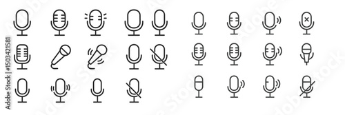 Collection of various microphone icons representing different audio styles and functions in a clean and modern design format