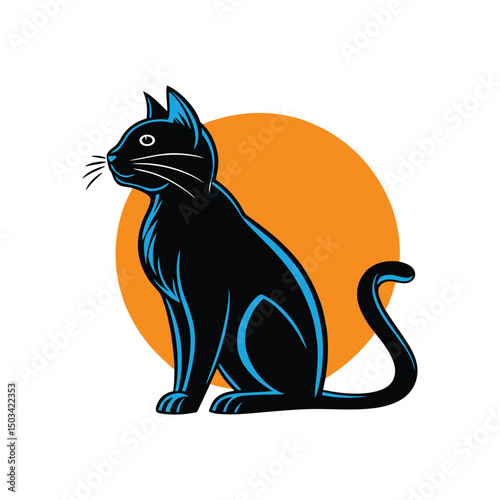 Simple black cat without any costume for minimalist Halloween design  