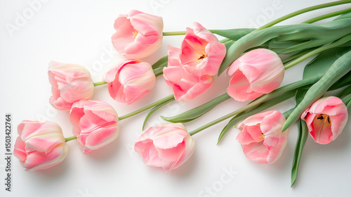 Gentle Pink Tulips on a white background