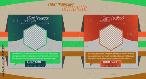 Client testimonial vector design template, client testimonial social media web banner template, customer feedback testimonial vector template, client review template.