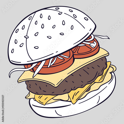 Double Patty Burger Icon in Flat Clean Line Format